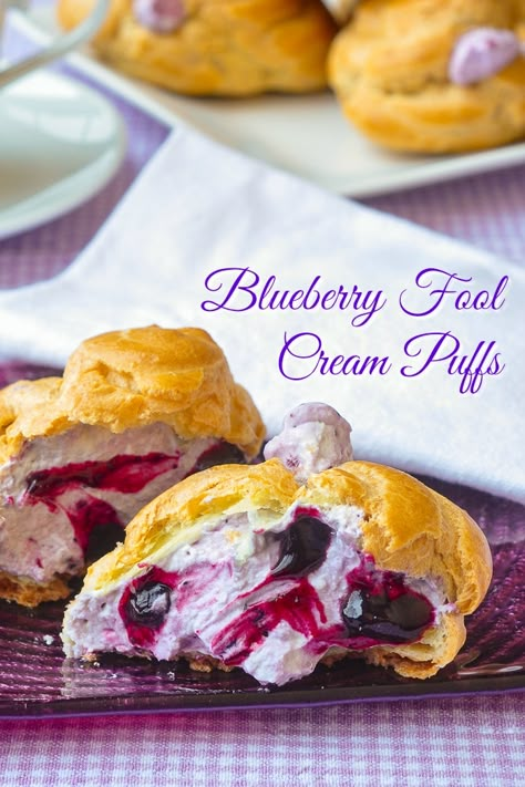 Blueberry Cream Puffs, Newfoundland Recipes, Cream Puff Recipe, Rock Recipes, Blueberry Compote, Roasted Strawberries, Puff Recipe, Vanilla Whipped Cream, Pastry Shells