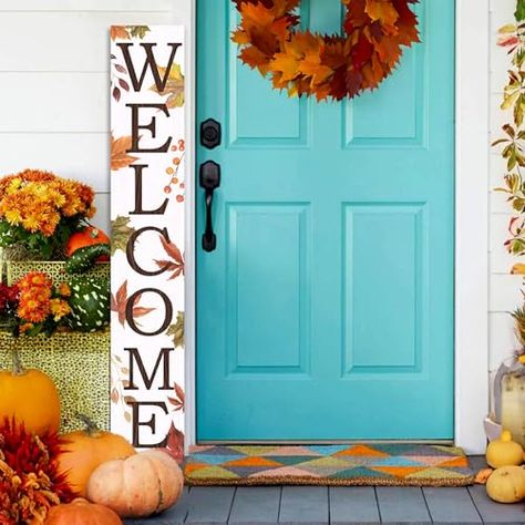 Fall Wooden Porch Sign Front for Door Decoration Decorations Welcome Fall Autumn- Standing Hanging Home Front Door Wall Yard sign PartyIndoor Outdoor Decoration,47.2"H Fall Welcome Sign Front Door, Rustic Fall Porch, Thanksgiving Door Decorations, Fall Welcome Sign, Home Front Door, Fall Front Porch Decor Ideas, Outdoor Welcome Sign, Wooden Porch, Wooden Welcome Signs