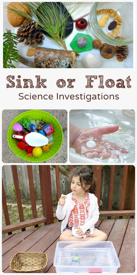 Bring a basket of loose parts, natural materials and other pieces to the water table. First ask them to guess which sink or float and then ask them to see if they were right or not.This activity is good to see how materials interact with water. Vetenskapliga Experiment, Sink Or Float, Science Activities For Kids, Water Table, Kindergarten Science, Toddlers And Preschoolers, Preschool Science, Loose Parts, Homeschool Science