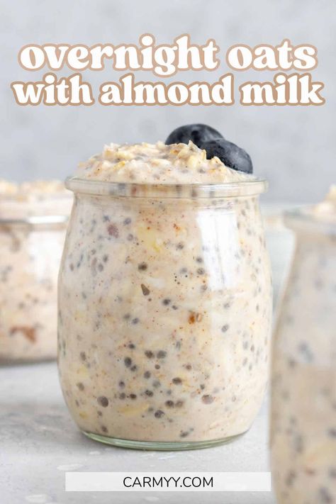 Full of delicious almond flavor, this overnight oats with almond milk recipe is a tasty make-ahead breakfast that only takes a couple of minutes to prepare! It's the perfect grab-and-go breakfast that makes busy mornings easier. Almond Milk Breakfast Recipes, Overnight Oats With Almond Milk, Overnight Oats With Milk, Basic Overnight Oats Recipe, Rolled Oats Recipe, Oats With Milk, Oatmeal With Almond Milk, Almond Milk Recipe, Oats Recipes Breakfast