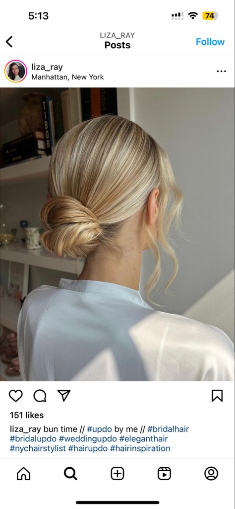 Chic Low Bun Wedding, Wedding Bun Hairstyles Blonde, Simple Buns For Wedding, Simple Bun Updo Wedding, Simple Wedding Up Do, Low Clean Bun Wedding, Modern Wedding Hair Updo, Classic Bun Wedding Hair, Bridesmaid Updo For Thinner Hair