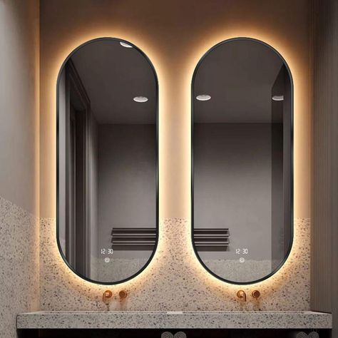 Simple Vanity, Bathroom Lighting Sconces, Modern Bathroom Light Fixtures, Bathroom Organization Hacks, Oval Mirror Bathroom, Vanity Makeup Mirror, Bathroom Wall Mirror, Lighted Wall Mirror, Bath Mirror