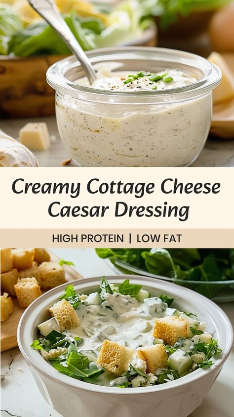 Indulge in the creamy goodness of cottage cheese with a twist by trying our delicious Caesar dressing recipe! This simple and flavorful dressing is perfect for salads, veggie dips, or as a tasty spread. Made with wholesome ingredients, it's a healthier alternative that doesn't compromise on taste. Elevate your meals with this easy-to-make cottage cheese Caesar dressing that your family will love.  Ingredients 1/3 cup cottage cheese 1/3 cup almond milk 1/3 cup freshly grated parmesan cheese 1/4 c Keto Caesar Salad Dressing, Cottage Cheese Dipping Sauce, Low Cal Caesar Dressing, Cottage Cheese Blue Cheese Dressing, Ranch Dressing With Cottage Cheese, Cottage Cheese Caesar Dressing, Cottage Cheese Mayonnaise, Cottage Cheese Salad Dressing Recipes, Cottage Cheese Mayo