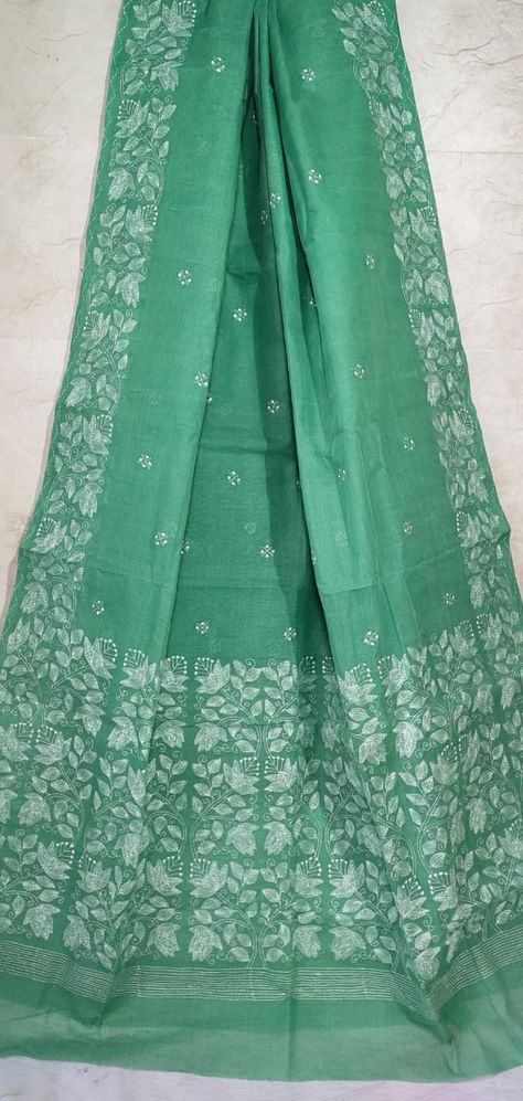 Cotton Embroidery Sarees, Khadi Cotton Kurti Designs Latest, Pure Cotton Sarees With Price, Cotton Saree Designs Latest, Soft Silk Saree Blouse Designs Latest, Cotton Saree Look Modern, Kantha Stitch Embroidery, Latest Cotton Sarees, Kantha Stitch Saree