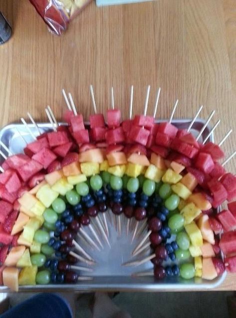 Unicorn Birthday Party Decorations, Rainbow Unicorn Party, Unicorn Themed Birthday Party, Little Pony Birthday Party, Fruit Skewers, Pony Birthday Party, Rainbow Unicorn Birthday, Fruit Kabobs, Rainbow Fruit