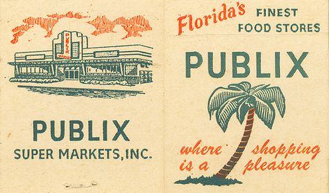 Publix Super Markets, Inc.  #Frontstriker #matchbook To Order Your Business' own branded #Matchbooks call 800.605.7331 or GoTo: www.GetMatches.com. Today! Retro Florida, Florida Vibes, Florida Cracker, Florida History, Florida Vintage, Florida Food, Florida Life, Florida Art, Matchbook Art