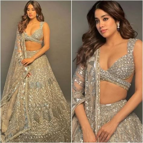 Unique Lehenga Designs, Indian Dress Up, Indian Fits, Reception Outfit, Simple Lehenga, Fashionable Saree Blouse Designs, Janhvi Kapoor, Traditional Indian Dress, Saree Designs Party Wear