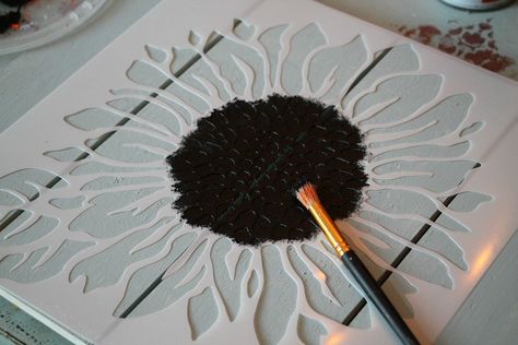 DIY farmhouse sunflower and dairy farm pallet sign - Debbiedoos Pallet Sunflower Diy, How To Paint A Sunflower On Wood, Sunflower Stencil Printable, Sunflower Stencils, Diy Sketch, Sunflower Mural On Shed, Diy Farmhouse Sign, Walmart Diy, Painted Sunflowers On Wood Pallet Signs