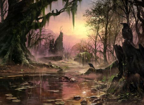 ArtStation - [MTG] Swamp, Paul Canavan Drawtober 2022, Swamp Art, Discord Game, Drawing Rocks, Magic Land, Mtg Art, Fantasy Background, Occult Art, Fantasy Places