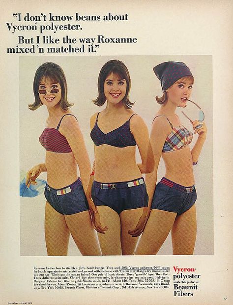 1965 April Seventeen Roxanne Swimsuits ad - Colleen Corby Vintage Clothes 70s, Colleen Corby, Retro Bathing Suits, Fashion 1960s, Vintage Swim, Sixties Fashion, Vintage Swimwear, Vintage Swimsuits, 1960s Fashion