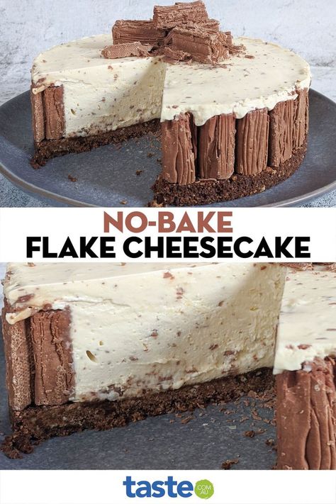 No-bake Flake cheesecake recipe Flake Ice Cream, Cadbury Flake, Flake Chocolate, Easy No Bake Cheesecake, Homemade Recipes Dessert, Baked Cheesecake Recipe, Easy Cheesecake Recipes, Bake Cheesecake, Sweet Recipes Desserts