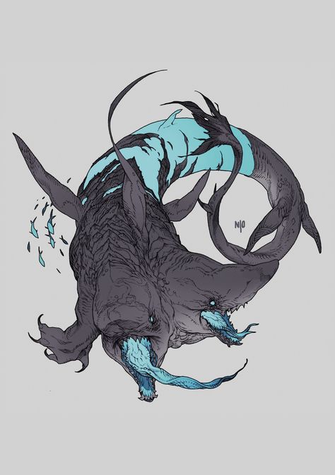 ArtStation - Two-headed shark, NI O Arte Peculiar, Draw Animals, Creature Artwork, Cool Monsters, Learn Drawing, Fantasy Beasts, Creature Drawings, Monster Concept Art, Fantasy Creatures Art