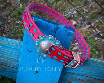 ThePunchyPosey | Etsy Berry Buckle, Western Dog Collars, Handmade Dog Collars, Leather Dog Collar, Dog Necklace, Copper Patina, Leather Flowers, Leather Projects, Leather Gifts