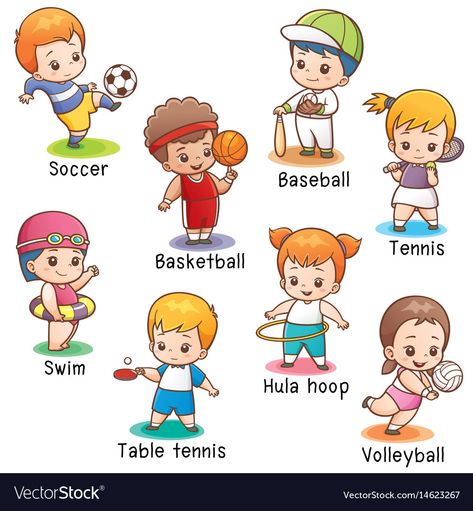 Vocabulary sport character Royalty Free Vector Image Learning English For Kids, English Worksheets For Kids, Kids English, English Lessons For Kids, English Activities, Learn English Vocabulary, Game Ideas, English Study, English Vocabulary Words