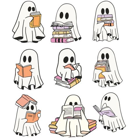 Ghost Reading Book Tattoo, Ghost Reading A Book Tattoo, Coraline Svg, Ghost With Book, Ghost Reading Book, Books Png, Spooky Spooky, Book Png, Spooky Png