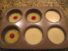 Pineapple Upside Down Cakes, Mini Pineapple Upside Down Cakes, Upside Down Cakes, Pineapple Rings, Filled Muffins, Cake Mixture, Canned Pineapple, Pineapple Upside Down Cake, Pineapple Upside