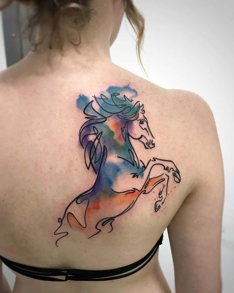 Horse Tattoo Drawing Watercolor Idea Small Horse Tattoo, Upper Leg Tattoos, Horse Tattoos, Running Tattoo, Horse Shoe Tattoo, Horse Tattoo Design, Cowgirl Tattoos, Unicorn Tattoos, Western Tattoos