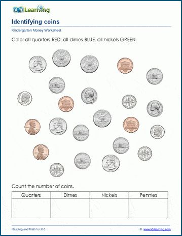 Money worksheets for preschool and kindergarten including matching coins to their names, matching coins to their values, identifying coins and counting coins. U.S. pennies, nickels, dimes and quarters are used. Part of a collection of free and printable worksheets courtesy of K5 Learning; no login required. Coins For Kindergarten, Money Counting Worksheets Free Printable, Money Math Worksheets Free Printable Kindergarten, Money Worksheets For Kindergarten, Color By Coin Worksheet Free, Coin Worksheets First Grade, Kindergarten Money Worksheets, Counting Coins Worksheet, Money Kindergarten