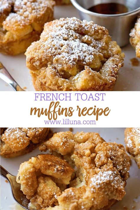 French Toast Muffins are easy to make, using simple pantry staples. Prep in minutes and bake until golden crispy for a tasty breakfast! #frenchtoastmuffins #frenchtoast #muffins #breakfast #easymuffins Delicious French Toast Recipe, Muffins Breakfast, 2023 Food, Delicious French Toast, Cinnamon Roll Muffins, French Toast Muffins, Breakfast Recipies, Simple Pantry, Tasty Breakfast