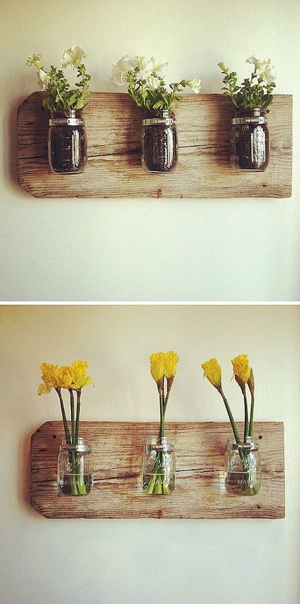 Wall Vase, Mason Jar Diy, Décor Diy, Mason Jar Crafts, Diy Vintage, Jar Crafts, Home Decor Tips, Design Layout, 인테리어 디자인