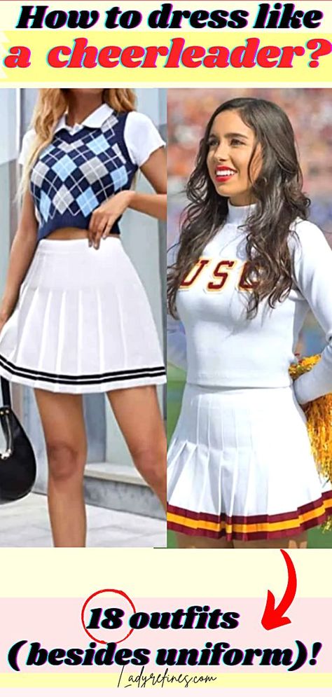 ❤️ 28 OUTFITS + tips ❤️cute cheerleading outfits - Fashion advice woman tips. How to dress like a cheerleader, cute cheerleading outfits, How to dress like a cheerleader without uniform , How to look like a cheerleader, How to dress like a cheerleader casually? , cheerleader outfits high school, cheerleader halloween outfit ideas, cheerleader outfits for practice, Fashion advice woman tips Cheerleader Inspired Outfit, Blonde Cheerleader High Schools, Chearleder Costume, Cheerleader Costume Diy, Diy Cheerleader Costume, Outfits For Practice, Outfits With Tennis Skirts, Blonde Costumes, Girls Cheerleader Costume