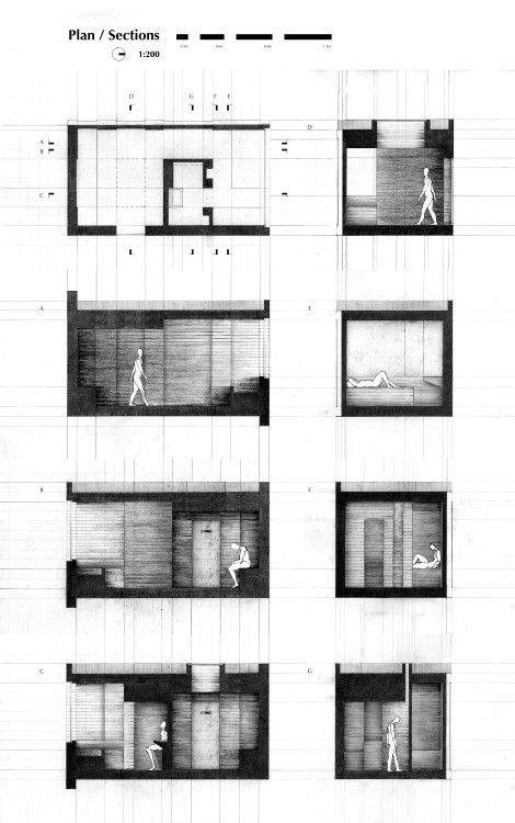 Architecture Drafting, Street Elevation, Draft Drawing, Therme Vals, Drawing Architecture, Architecture Panel, Prison Cell, Architecture Board, Architecture Graphics