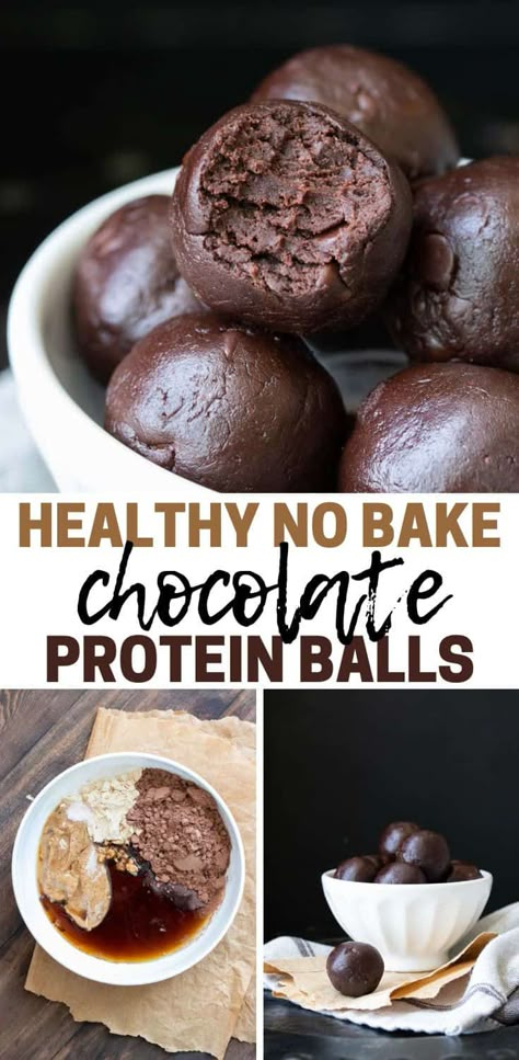 These chocolate protein balls are a quick and nutritious snack that satisfies your sweet tooth. A no-bake treat packed with the perfect combination of rich chocolate flavor and a protein punch. Fudge Protein Balls, Chocolate Power Balls, Protein Balls With Chocolate Protein Powder, Chocolate Pb Protein Balls, Double Chocolate Protein Balls, Dark Chocolate Protein Balls, Protein Chocolate Balls, No Bake Protein Brownie Bites, Juice Plus Protein Balls