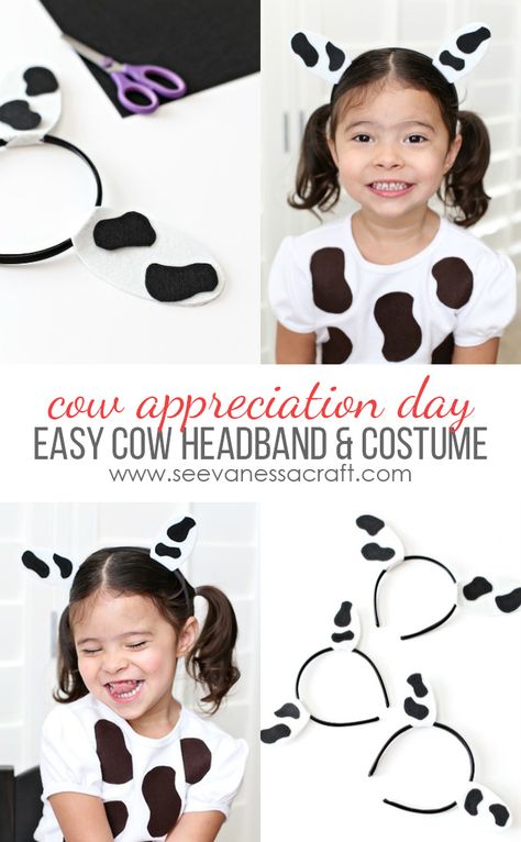 Easy Cow Costume and Headband for Chick Fil A Cow Appreciation Day Chick Fil A Costume, Cow Costume Diy, Easy Cow Costume, Kids Cow Costume, Diy Cow Costume, Cool Couple Halloween Costumes, Diy Baby Costumes, Cow Appreciation Day, Paid To Write