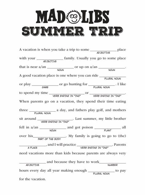 Summer Mad Libs Printable Camping Mad Libs, Free Mad Libs, Free Printable Mad Libs, Passive Activities, Mad Libs For Kids, Mad Libs For Adults, Kids Mad Libs, Funny Mad Libs, Mad Lips