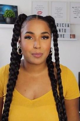 If you're over spending hours and hours on your hair, check out this round up of quick natural hairstyles that can be done in 30 minutes or less. Large Plats Braids Natural Hair, Simple Jumbo Braid Styles, Four Jumbo Braids, 4 Plaits Hairstyles, Fast Braids For Black Women, Fast Protective Hairstyles, Easy Two Braids Hairstyles, Ruwa Braiding Hair, Plat Braids Natural Hair