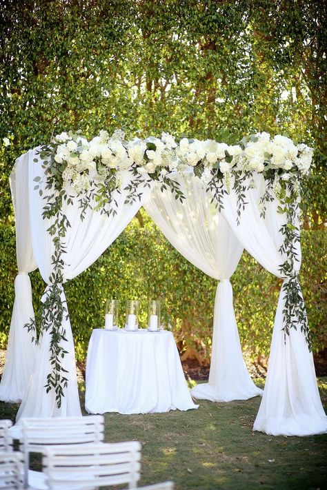 Hupa Wedding Ideas, Hupa Wedding, Wedding Hupa Decorations, Draped Chuppah, White Wisteria Wedding Arch, White Flower Chuppah, White Floral Chuppah, Gazebo Wedding Ceremony Budget-bride.shop, Weddings Decorations Elegant Romantic