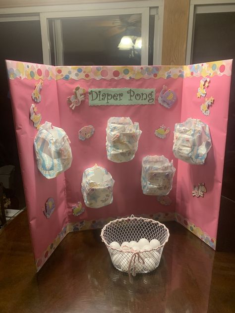 Baby Shower Diaper Pong game $12 all items bought at Dollar Tree Baby Shower Dollar Tree, Diaper Pong, Diy Baby Shower Ideas, Baby Shower Girl Diy, Funny Baby Shower Games, Idee Babyshower, Baby Shower Theme Decorations, Baby Shower Favors Girl, Baby Shower Crafts