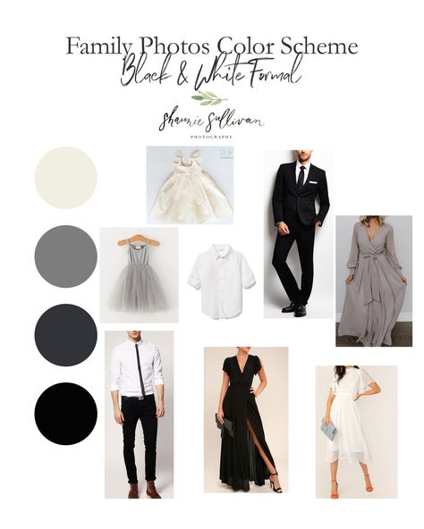 Family Photo Outfits Color Schemes - Black Black Color Palette Family Pictures, Family Photos Black And White Outfits, Formal Family Photoshoot Outdoor, Black And White Family Pictures Outfits, Family Photo Outfits Color Schemes, Formal Family Photoshoot, Outfit Graduacion, Picture Color Schemes, Holiday Family Outfits