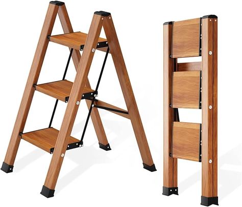 3 Step Ladder, Aluminum Lightweight Folding Step Stool Wide Anti-Slip Pedal, Multi-Functional Ladders with 330lbs Load Capacity for Household and Kitchen Space Saving,Woodgrain - Amazon.com Library Kitchen, Wooden Step Ladder, 3 Step Ladder, Folding Step Stool, Aluminium Ladder, Metal Bending Tools, Pet Steps, Wooden Steps, Metal Bending