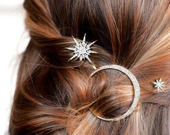 Celestial Wedding, Star Hair, Moon And Star, Hair Vine, Boho Bride, Bridal Hair Accessories, Wedding Hair Accessories, Hair Accessory, Barrettes