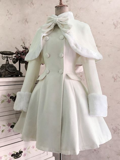 Shawl Coat Outfit, Aesthetic Winter Accessories, Snowman Inspired Outfit, Winter Dress And Coat Outfit, White Dress With Jacket Outfit, Adorable Winter Outfits, Princess Winter Coat, Soft Winter Outfits Aesthetic, Victorian Winter Clothes