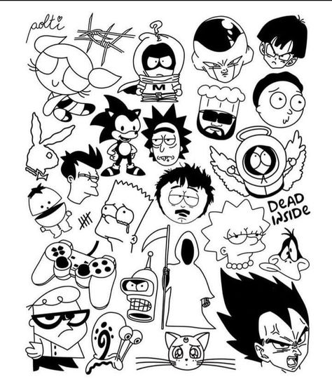 Simple Cartoon Tattoos, Cartoon Flash Tattoo, 1998 Tattoo, Dragon Ball Tattoo, Tattoo Outline Drawing, Cartoon Character Tattoos, Theme Tattoo, Simple Tattoo Designs, Flash Tattoo Designs