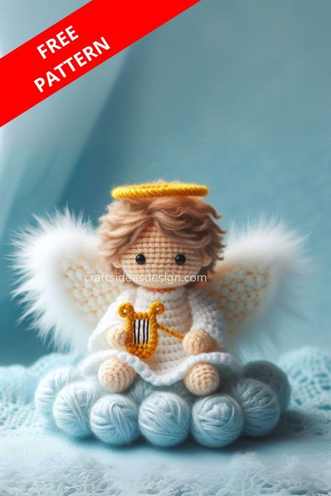 Create an adorable crocheted angel amigurumi with this detailed pattern. Perfect for holiday decorations or as a charming gift! Crochet Memorial Angel, Crochet Amigurumi Angels Free Pattern, Free Crochet Angel Patterns In English, Free Crochet Angel Patterns, Crochet Angels Free Pattern, Angel Crochet Pattern Free, Crochet Angel Pattern, Russian Crochet, Crochet Angels