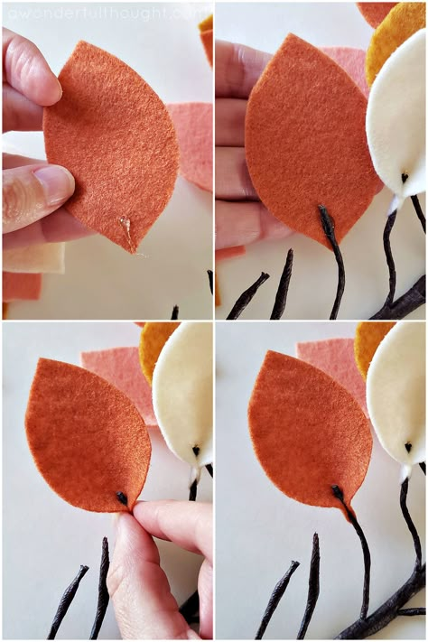 Felt Table Decorations, Felt Applique Ideas Simple, Felt Acorns Diy, Felt Leaf Garland Diy, Felt Leaf Wreath Diy, Diy Felt Wreath, Crafts Using Felt, Felt Wreath Diy, Leaf Wreath Diy