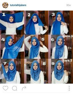 Hijab tutorial for square scarf. Cute!  Credit to: @tutorialhijabers on Instagram Hijab Step By Step, Square Hijab Tutorial, Chaning Tatum, Blue Hijab, How To Wear Hijab, New Hijab, Square Hijab, Turban Hijab, Simple Hijab