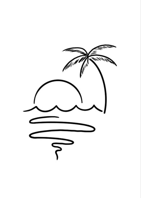 Tree Tattoo Stencil Outline, Palm Tree Tattoo Stencil, Palm Tree Line Drawing, Florida Tattoo For Women, Simple Palm Tree Tattoo, Ocean Lover Tattoo, Tattoos Palm Tree, Tattoos Hawaii, Palm Tree Line Art