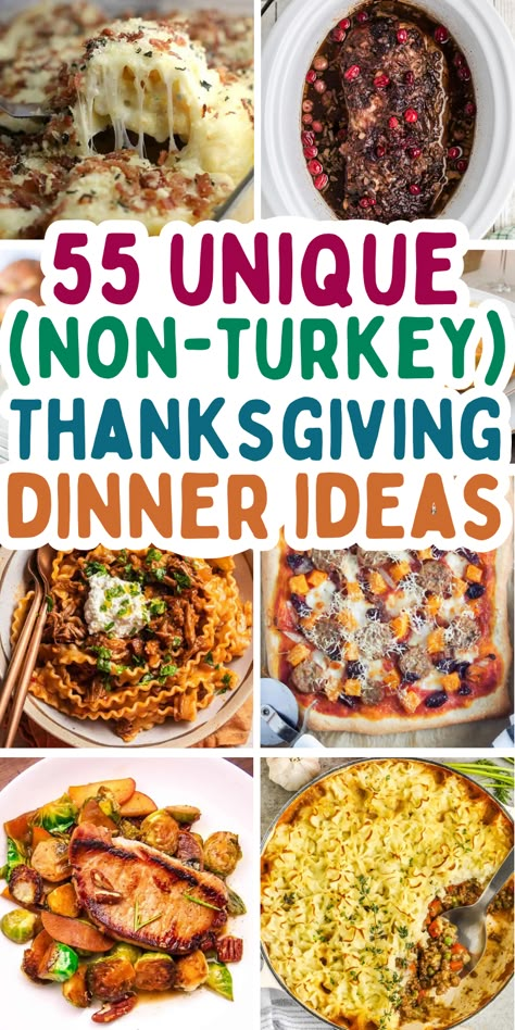 Unique and new ideas for thanksgiving dinner, non turkey recipes like steak, chicken, pork, seafood, and fall pasta dishes. They make easy alternative and untraditional thanksgiving dinner ideas for family. Holiday Dinner For Two, Thanksgiving Without Turkey, Non Tradional Thanksgiving Dinner, Thanksgiving Non Traditional Recipes, Light Thanksgiving Dinner, One Dish Thanksgiving Dinner, Easy Thanksgiving Menu Ideas, Thanks Giving Menu Ideas, Alternative Turkey Dinner Ideas