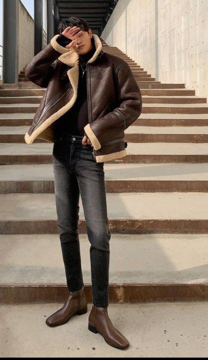 Layered Turtleneck Outfit Men, Korean Jacket Outfit Men, Male Winter Outfits Aesthetic, Korean Men Winter Outfit, Korean Fall Outfits Men, Korean Men Winter Fashion, Modern Outfits Men, Korean Male Fashion Street Style, Korean Winter Outfits Men