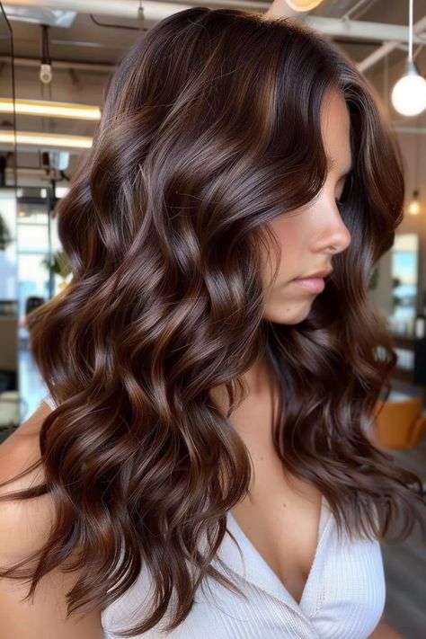 40 Chocolate Brown Hair Color Ideas for a Rich and Luxurious Look Hot Chocolate Highlights, Brown Balayage Hair Chocolates, Different Shade Of Brown Hair, Chocolate Hazelnut Hair Color, Different Colors Of Brown Hair, Chocolate Hair With Lowlights, Balayage Hair Chocolate Brown, Solid Fall Hair Color, Chocolate Brunette Balayage