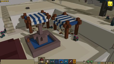 Fabric roofs / market stalls? Ideas / help - Suggestions - Stonehearth Discourse Minecraft Desert Market Stall, Minecraft Market Stalls, Stalls Ideas, Minecraft Market, Minecraft Desert, Magical Village, Busy Market, Building References, Minecraft Base