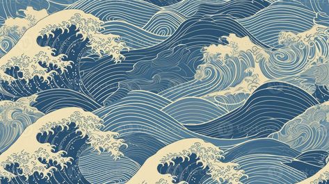 Wave Wallpaper Laptop, Japanese Ocean, Ocean Wave Aesthetic, Japanese Wave Design, Waves Desktop Wallpaper, Great Wave Desktop Wallpaper, Great Wave Phone Wallpaper, Japanese Water Art Wave Pattern, Japanese Background