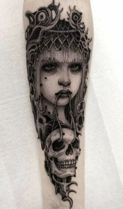 Dark Cowboy Tattoo, Dark Lovers Tattoo, Black And Grey Portrait Tattoo, Sick Tattoos, Italy Tattoo, Believe Tattoos, Tattoo Apprenticeship, Medusa Art, Ancient Tattoo