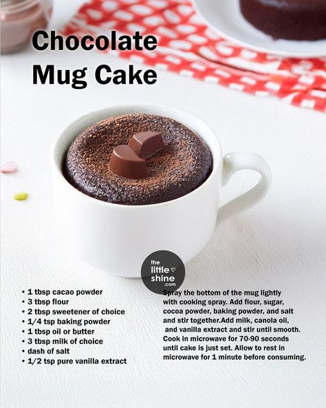 The Little Shine Mug Dessert Recipes, Microwave Cooking Recipes, Easy Microwave Recipes, Mug Cake Healthy, Easy Cakes, Mug Cake Recipe, Chocolate Mug Cake, Recipe Book Diy, Easy Sweets