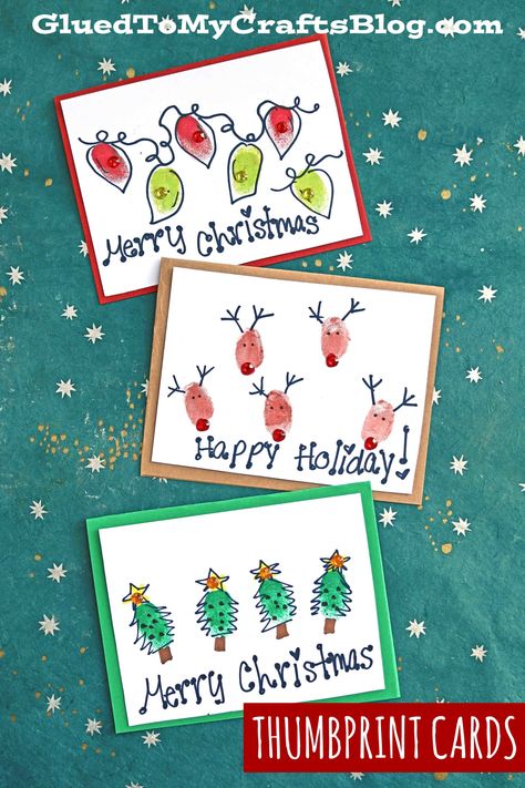 #gluedtomycrafts Ink Pad Thumbprint Christmas Cards - Kid Craft Idea Class Christmas Card For Parents, Thumbprint Christmas Cards, Homemade Christmas Cards From Kids, Fingerprint Candy Cane, Christmas Cards From Kids To Parents, Children’s Christmas Card Ideas, Teacher Christmas Cards From Kids, Kindergarten Christmas Cards, Finger Print Christmas Cards