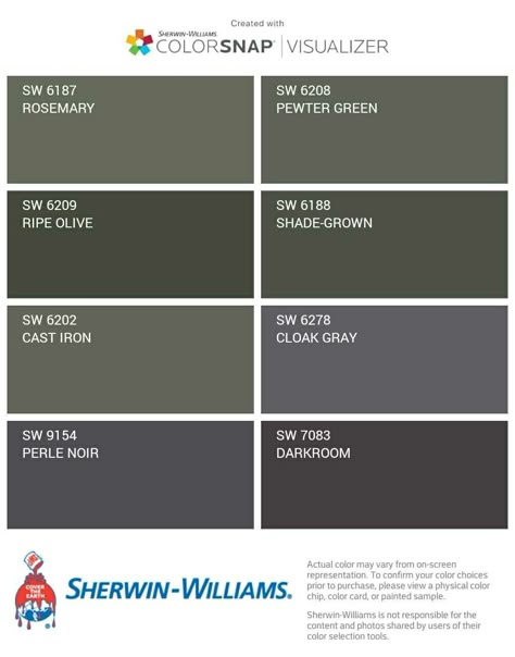 Shade grown, pewter green, cast iron Sw Shade Grown Kitchen, Shade Grown Paint Color, Sherwin Williams Cast Iron Paint, Cast Iron By Sherwin Williams, Sw Shade Grown Paint, Sw Shade Grown Exterior, Sw Pewter Green Bedroom, Cast Iron Exterior Paint, Sw Cast Iron Exterior